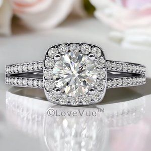 Certified 1ct. t.w. Diamond Moissanite Square Frame Brilliant Cut Wedding Ring